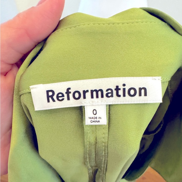 NWT Reformation Alaine Silk Long Sleeve Mini Wrap Dress in Avacado Green -Size 0 - Picture 7 of 10